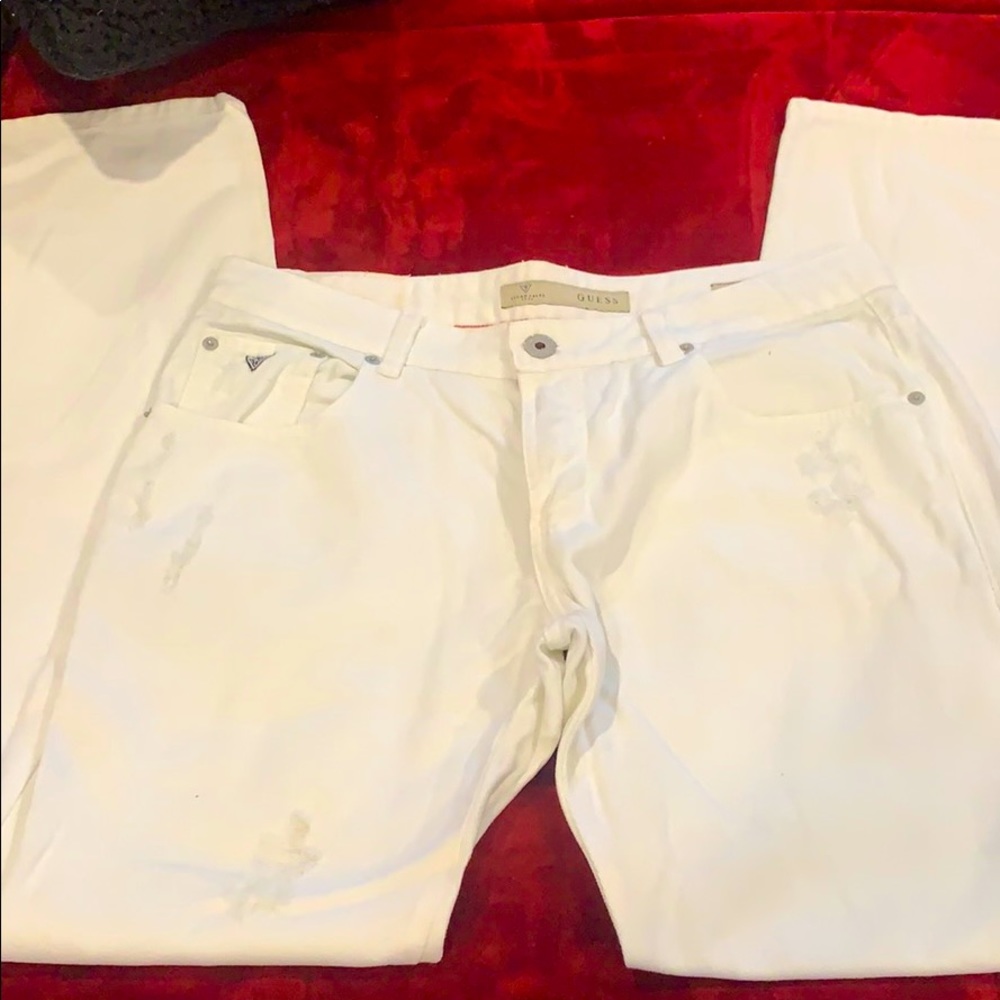 Guess distressed white jeans